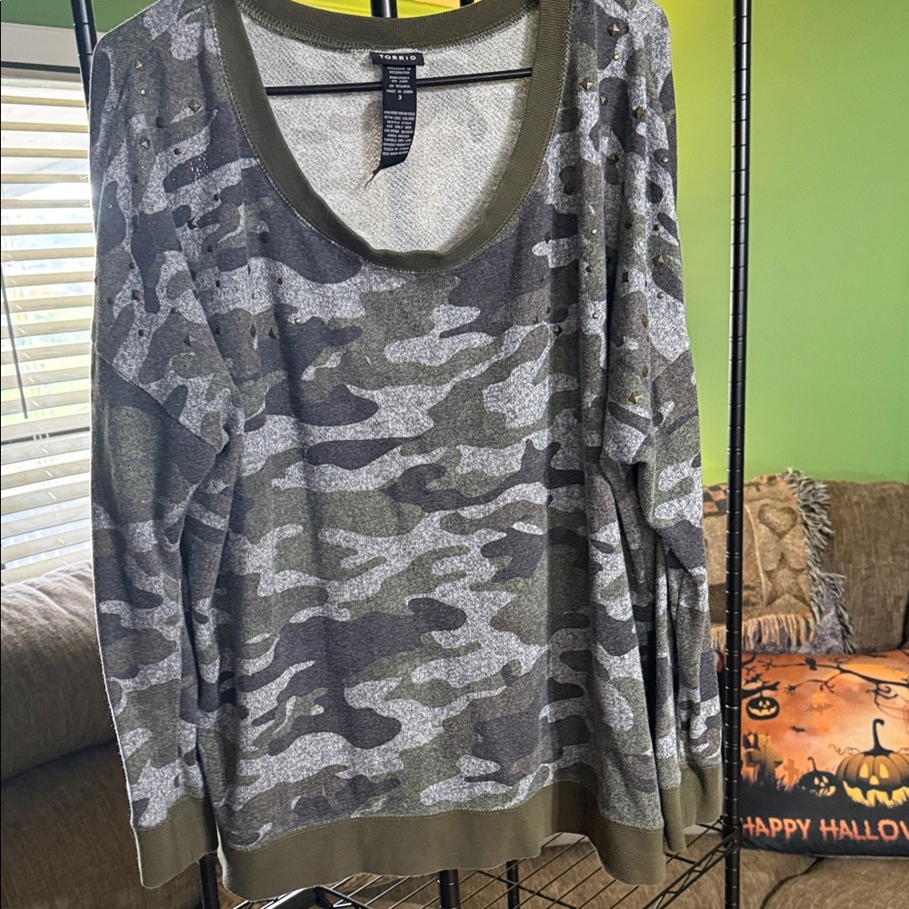 Torrid Olive and Gray Knit Top